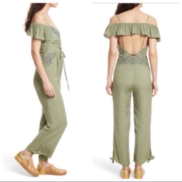 Free People Sage Green Cold Shoulder Jumpsuit - Picture 2 of 7